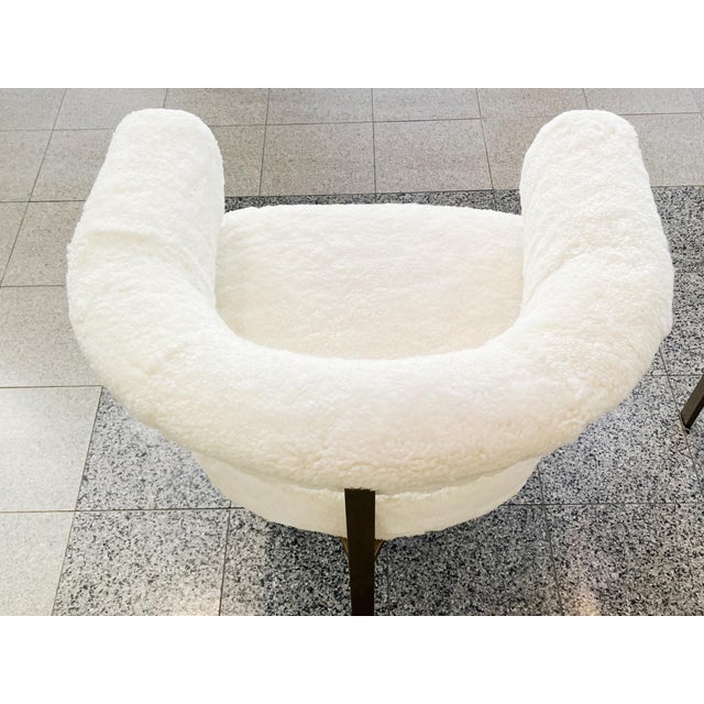 White 1970s Italian Aluminum & Shearling Three-Legged Side Chairs - a Pair For Sale - Image 8 of 11