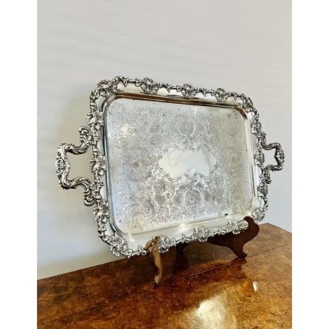 Victorian Silver Plated Ornate Serving Tray, 1880s For Sale - Image 4 of 8