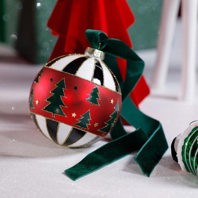 Contemporary Tree Motif Ball Ornaments, Set of 6, 4" For Sale - Image 3 of 4