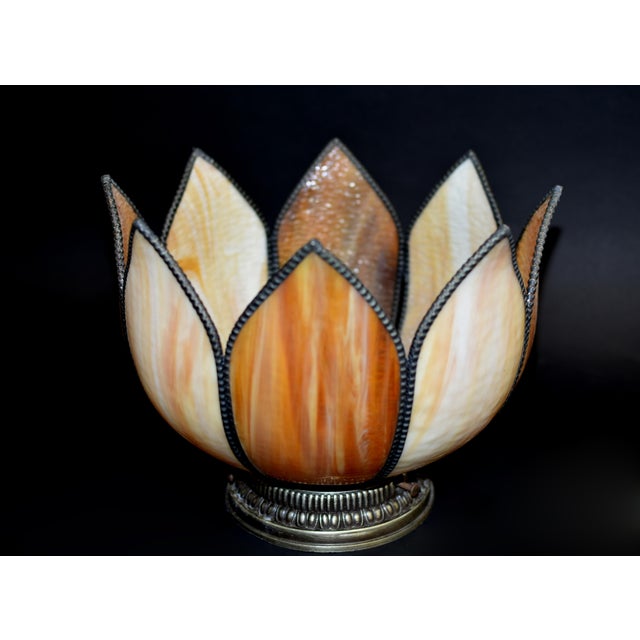 Cream Antique Tiffany Style Lotus Ceiling Light Lamp Shade For Sale - Image 8 of 15