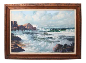 Oil on Canvas, "Shore Line at High Tide" Large Scale Painting by Robert P. Wheeler
