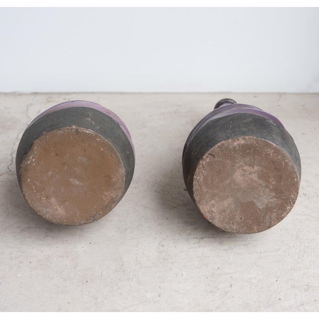 Pair of Vintage Twisted Violet Glazed Terracotta Pottery Vases, Mid 20th Century For Sale - Image 13 of 13