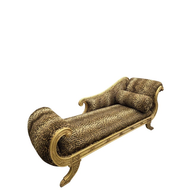 Vintage Henredon Style Hollywood Regency Chaise Lounge in Cheetah Upholstery Late 20th century Hollywood Regency chaise...
