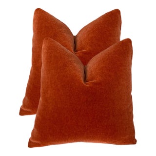 Plush Burnt Red Down Filled Mohair Pillows - A Pair For Sale