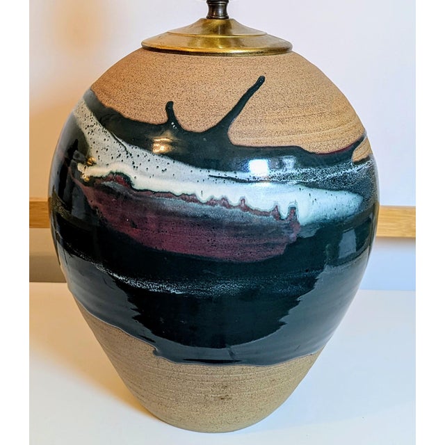 American Late 20th Century Drip Glaze Pottery Table Lamp For Sale - Image 3 of 12