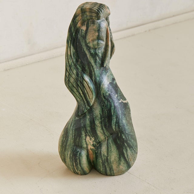Vintage French Green Marble Female Form Sculpture For Sale - Image 13 of 18