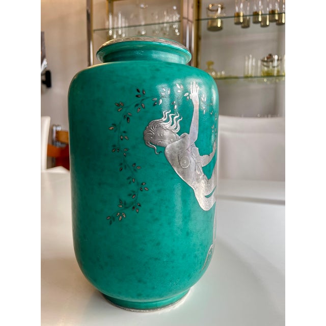 Very beautiful ceramic vase with iron glaze and silver maiden motif This piece has an attribution mark, I am sure that it...