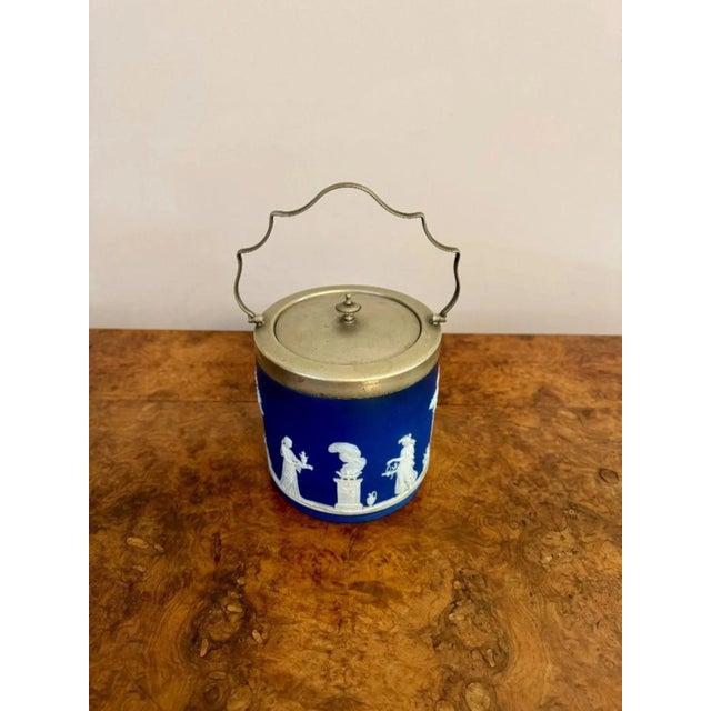 Antique Wedgwood Jasper Ware Biscuit Barrel, 1880 For Sale - Image 3 of 8