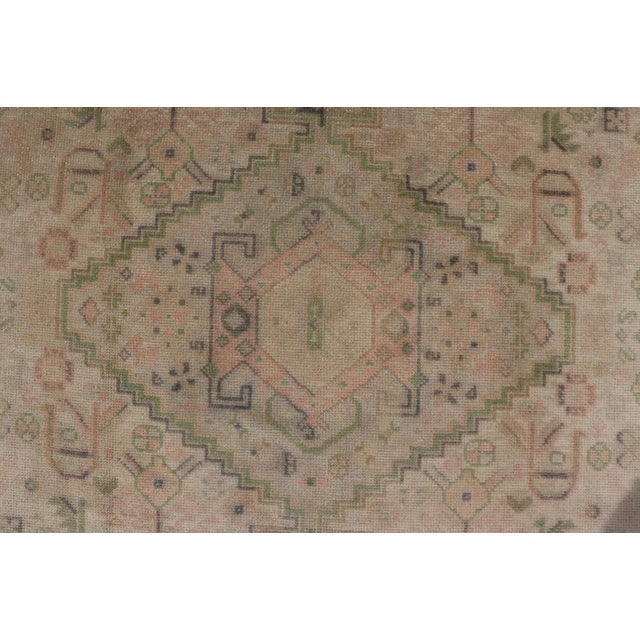 Vintage Turkish Tribal Medallion Oushak in Muted Green, Pink, and Off White For Sale - Image 12 of 16