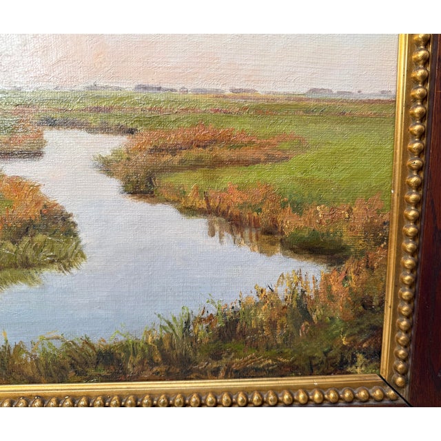 Antique 1895 Original Realistic Marsh Land Landscape 19th Century Oil Painting For Sale - Image 9 of 14