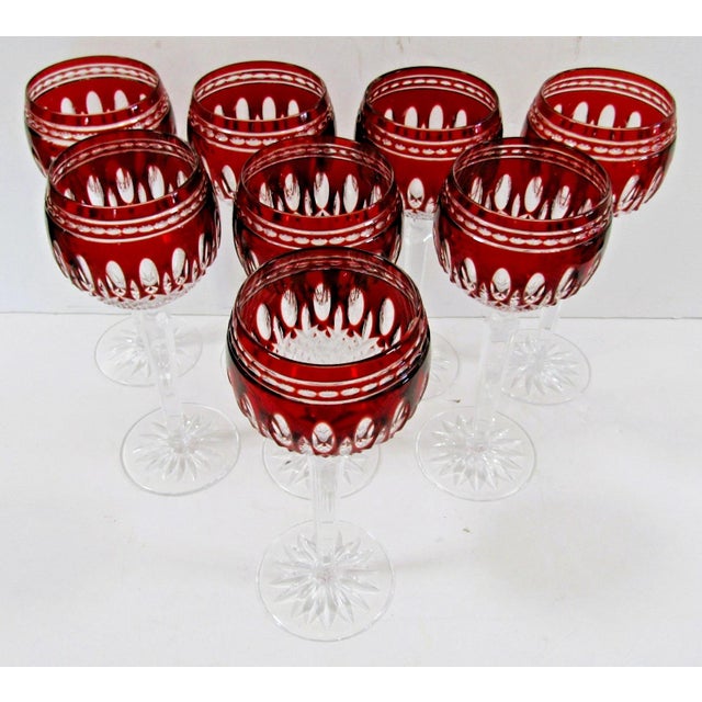 Waterford 1990s Waterford Crystal Clarendon Ruby Red Hock Glass 8" Tall - Set of 8 For Sale - Image 4 of 14