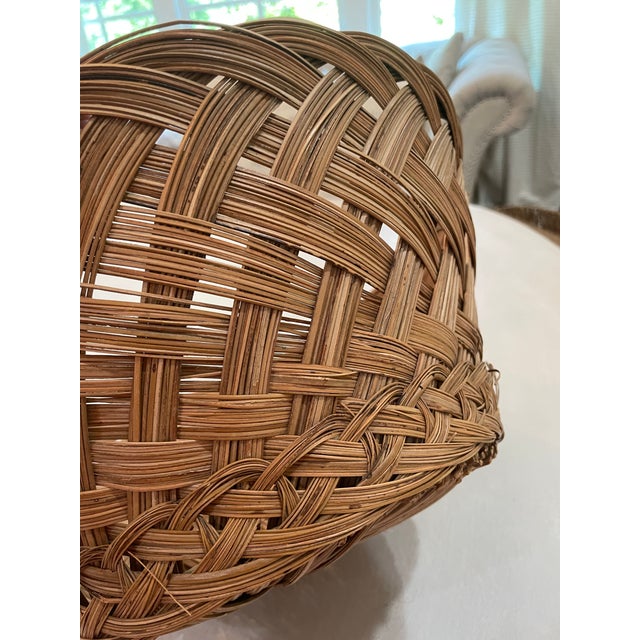 Vintage Artisan Handcrafted Round Rattan Basket For Sale - Image 9 of 11