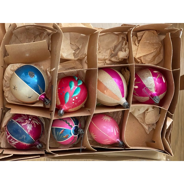 7 Antique Blown Glass Christmas Ornaments in Box For Sale - Image 4 of 8