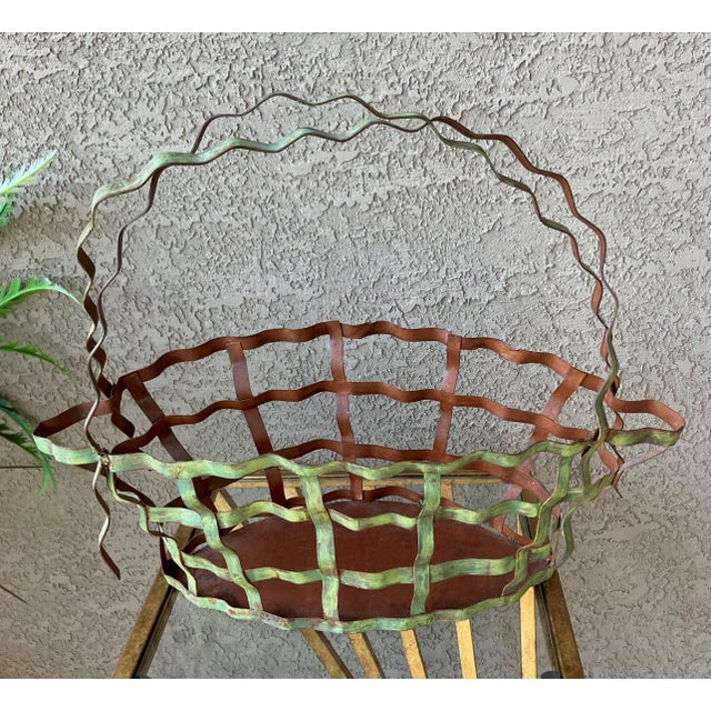 Rustic Chic Late 20th-Century Whimsical Crimped Steel Planter Basket For Sale - Image 14 of 18