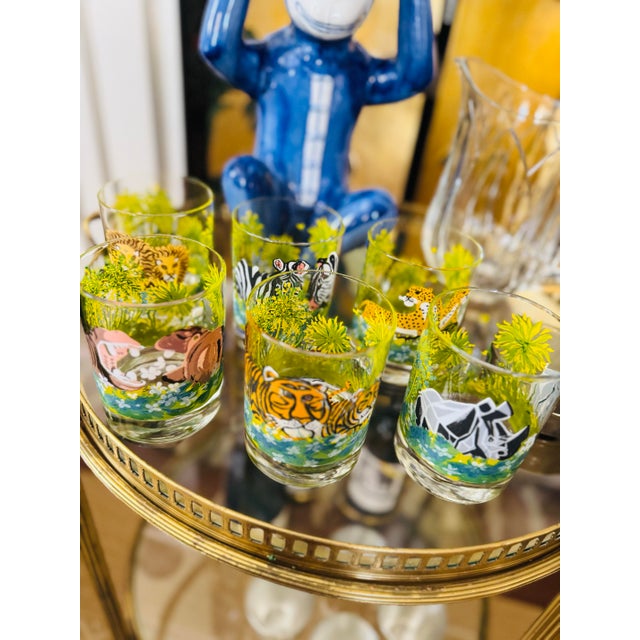 Mid Century Handpainted Dorothy Thorpe Safari or Jungle Rocks Glasses- Set of Six For Sale - Image 9 of 10