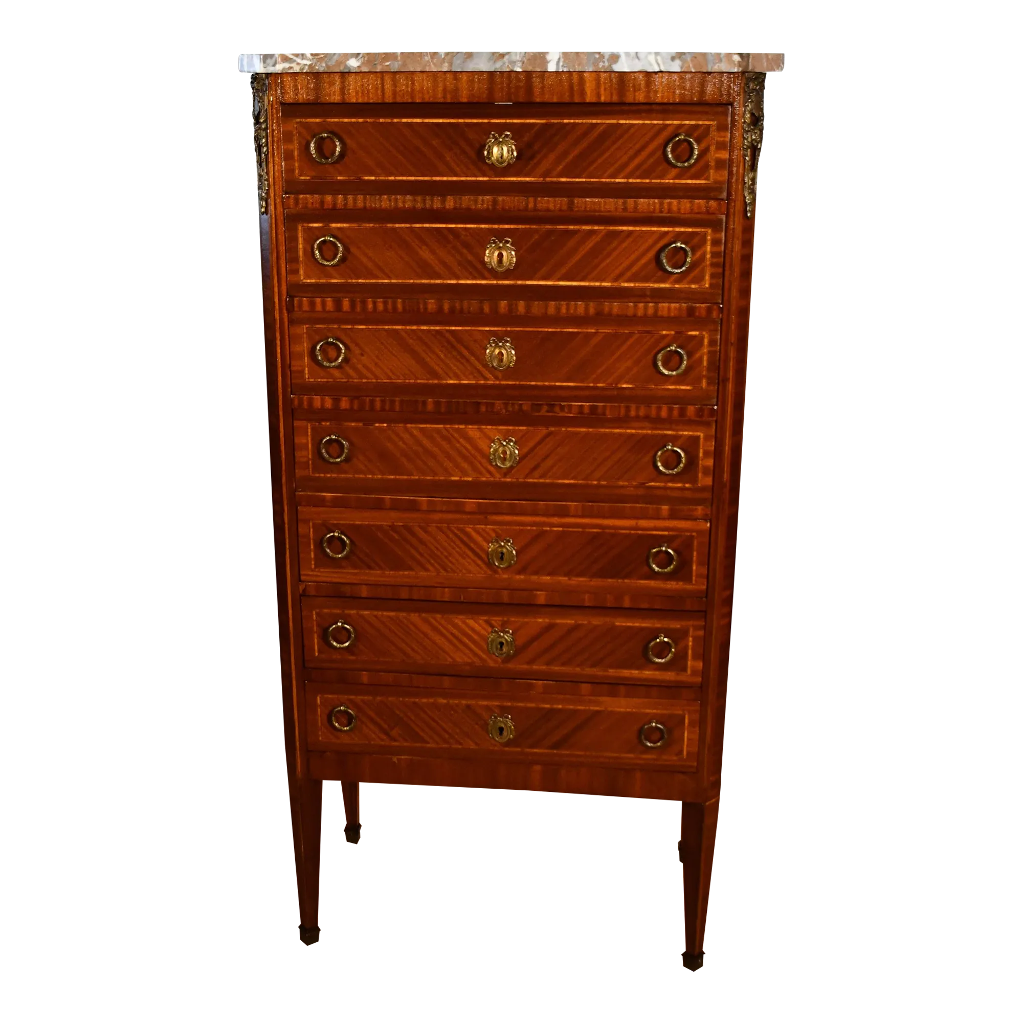 1880 Antique French Louis XVI Walnut Marble Top Ladies Lingerie