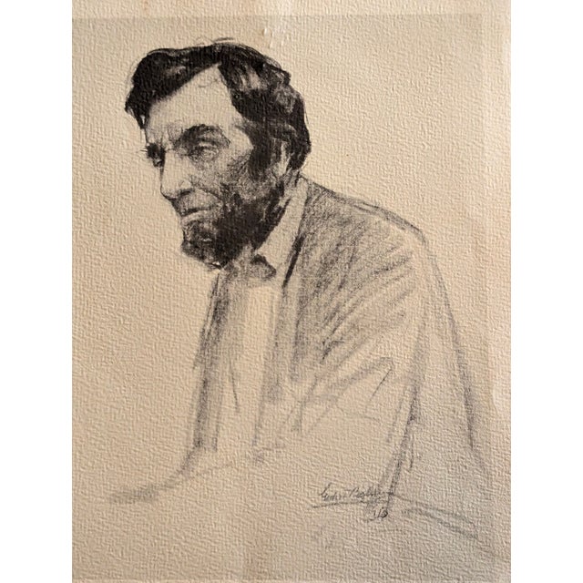 Figurative 1920s Gutzon Borglum "The Lonely Lincoln" Drawing For Sale - Image 3 of 4