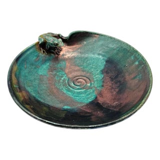 Joy Imai Studio Ceramic Frog Bowl in Iridescent Copper and Green, 11" For Sale