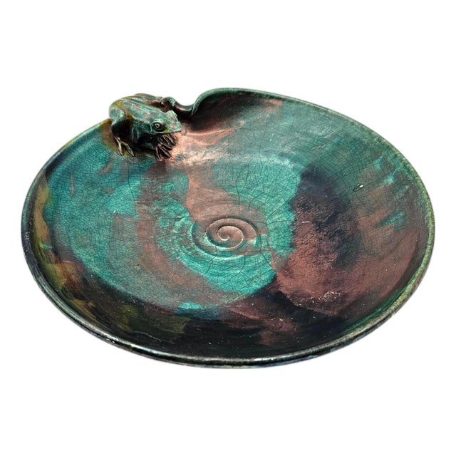 Joy Imai Studio Ceramic Frog Bowl in Iridescent Copper and Green, 11" For Sale
