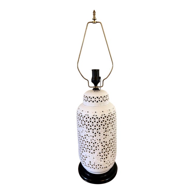 Vintage Blanc De Chine Reticulated Porcelain Table Lamp For Sale