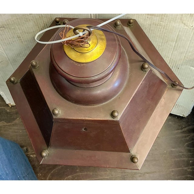 Mid 20th Century French Large Scale Hexagon Copper / Cast Iron & Brass Three Light Lanterns - Pair For Sale In Atlanta - Image 6 of 11