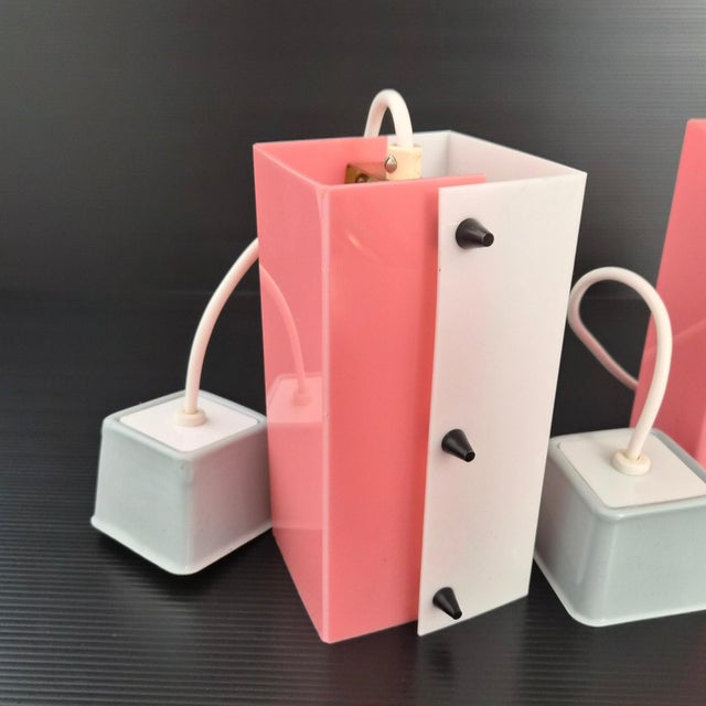 1950s Vintage Pink and White Acrylic Glass Pendants, 1950s, Set of 3 For Sale - Image 5 of 13