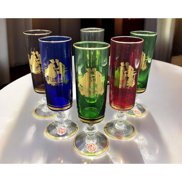 Mid-Century Modern Vintage Italian Multicolored Glasses, 1950s, Set of 6 For Sale - Image 3 of 12