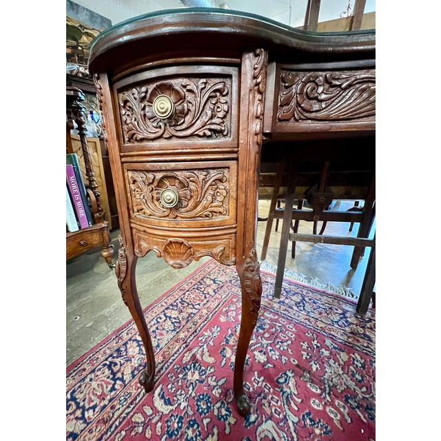 1920s Vintage French-Style Carved Walnut Desk Kidney Shaped For Sale - Image 4 of 10