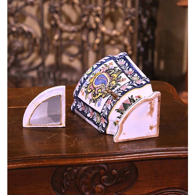 Mid-Century French Hand Painted Corner Desvres Wall Faience Lavabo Fountain For Sale - Image 12 of 16