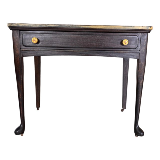 Vintage Distressed Writing Table With Single Drawer & Ceramic Knobs For Sale