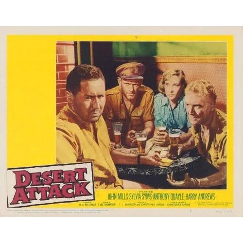 Original lobby card for the film "Desert Attack" (1958) featuring John Mills, Sylvia Syms, Anthony Quayle, and Harry...