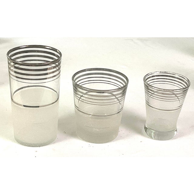 Mid 20th Century Mid 20th Century Mac Beth Evans -Mid-Century Art Deco, Silver Banded, Textured Frosted-Ice Bucket and Assorted Glasses-12 Pieces in Total For Sale - Image 5 of 6