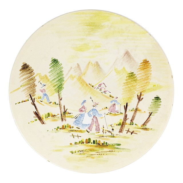 Large Italian Handmade Wall Ceramic Plate by Lina Poggi Assalini for Ce. As., 1940s For Sale