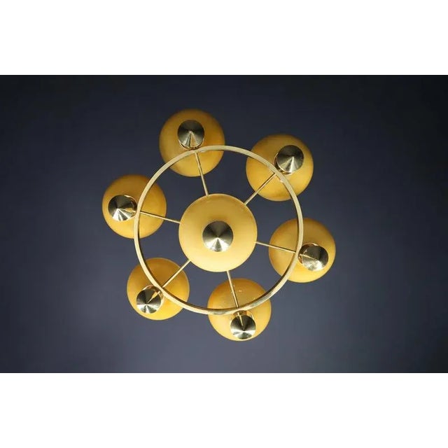 Sculptural Italian Chandelier in Brass & Amber-Gold Opaline Glass, 1970s For Sale - Image 9 of 11