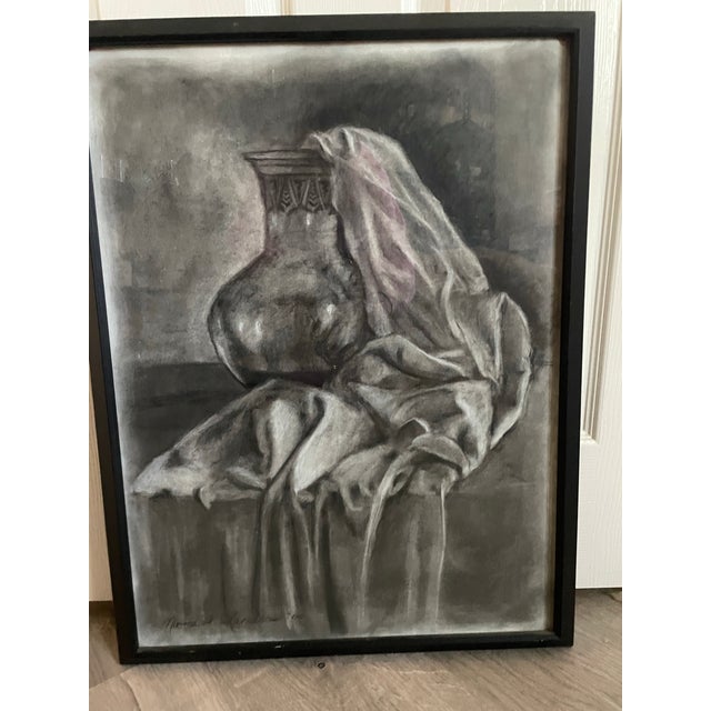 An exceptional, authenticated original art charcoal still life drawing on paper by noted west coast artist and luxury...