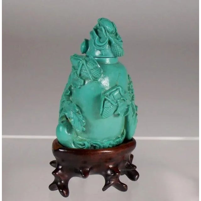 Antique Chinese Turquoise Snuff Bottle With Vegetables, Insects – Collector's Find For Sale In Raleigh - Image 6 of 7