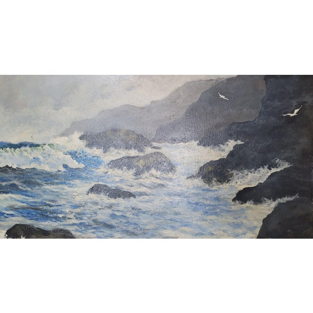 1970s Crashing Waves Oil on Canvas Painting Signed & Framed For Sale - Image 9 of 12