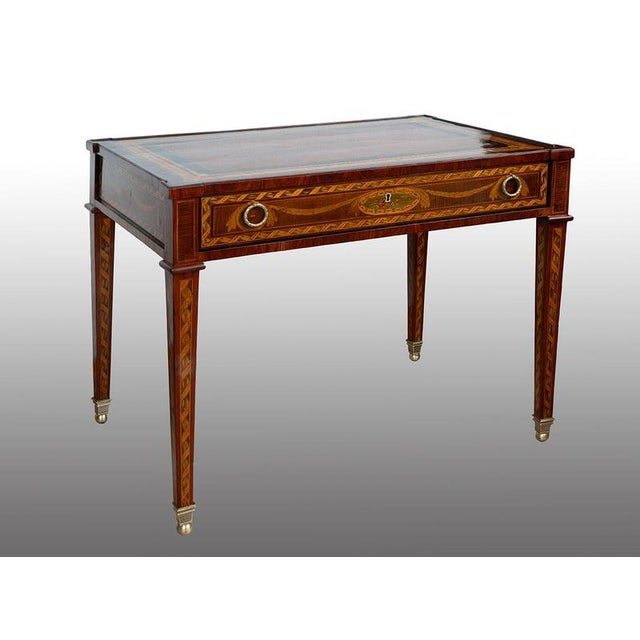 Metal Antique Lombard Center Desk in Wood, Late 18th Century For Sale - Image 7 of 7