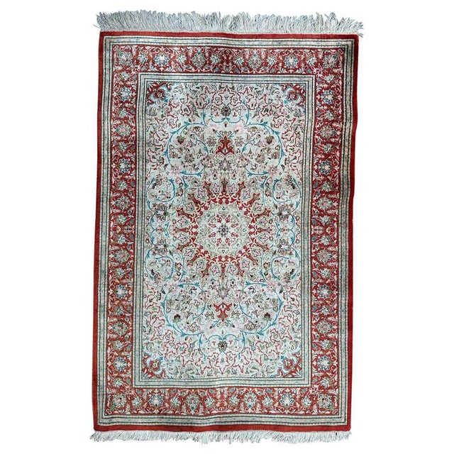 Small Vintage Silk Qom Rug, 2000s For Sale - Image 17 of 17