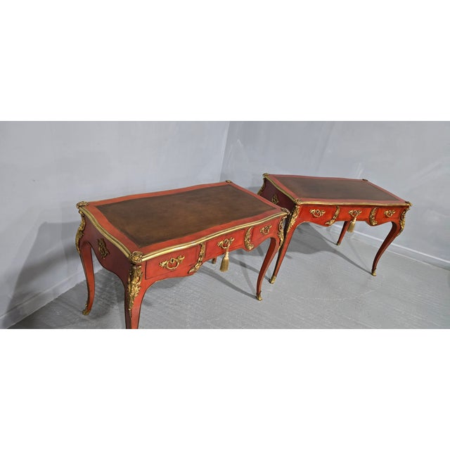 Red Laquered Bureau Plat Desks, 1900s, Set of 2 For Sale - Image 4 of 18