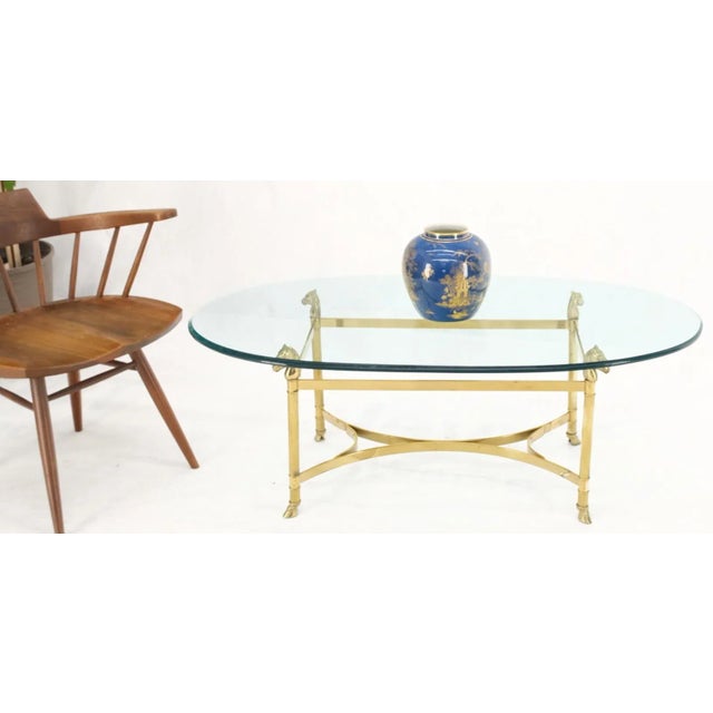 Transparent Horse Head Hoof Feet Brass Base Oval Glass Top Italian Coffee Center Table For Sale - Image 8 of 13