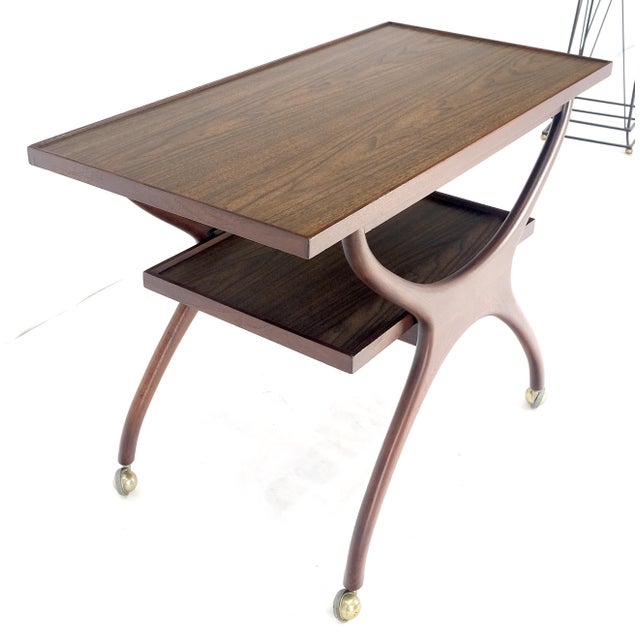 Rare Vladimir Kagan Solid Walnut Laminate Top Rolling Serving Tea Cart Bar For Sale - Image 10 of 12