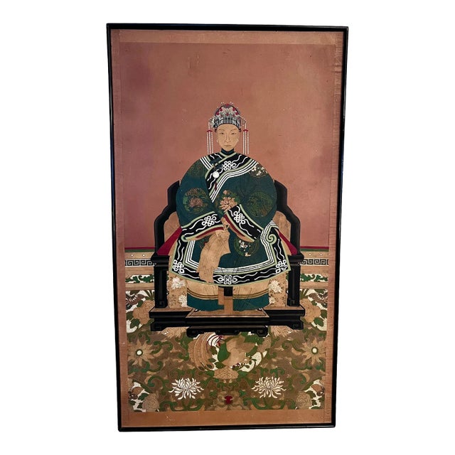 Qing Dynasty Late 19th Century Chinese Ancestral Portrait of a Seated Woman For Sale