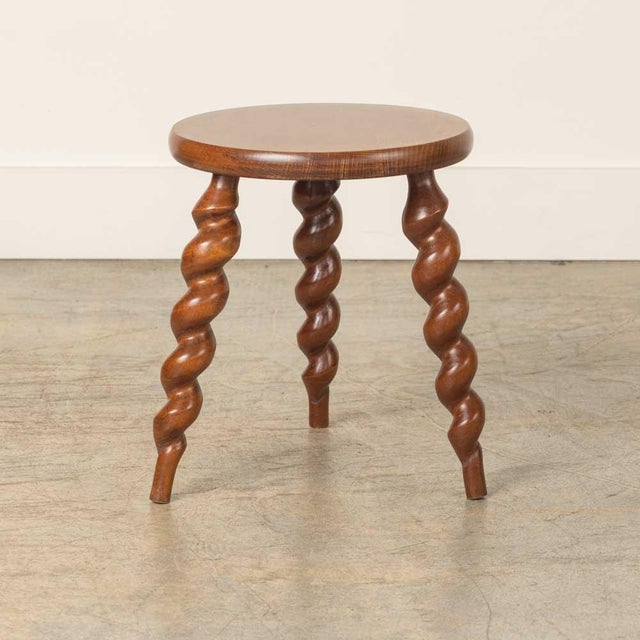 French 1950s Short French Wood Tripod Stool For Sale - Image 3 of 9