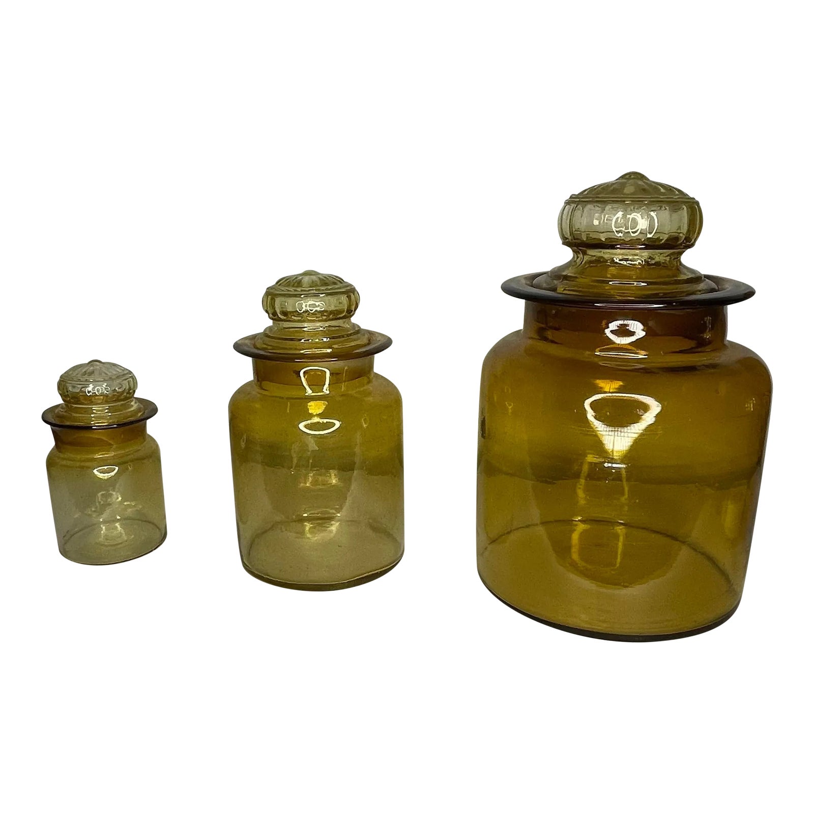 Vintage Amber Glass Canisters With Lids Set of 3 Chairish