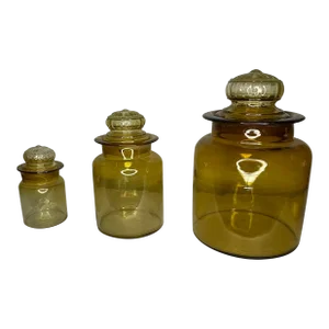 Vintage Amber Glass Canisters With Lids- Set of 3
