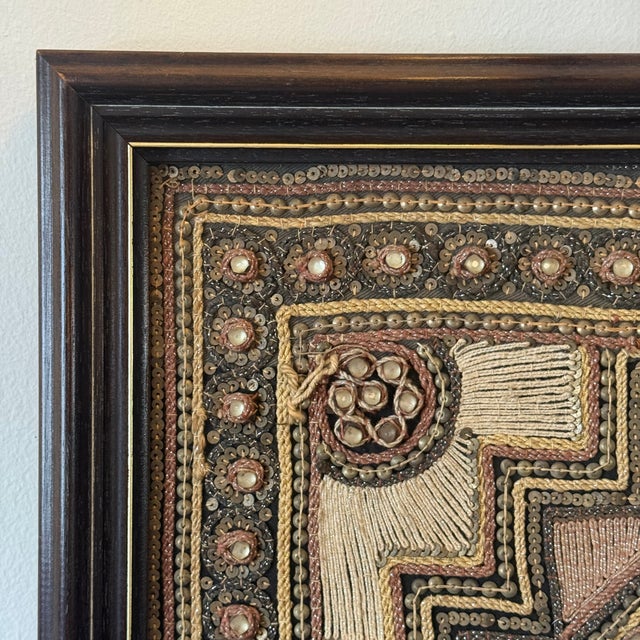 Antique Burmese Sequined Elephant Textile Wall Hanging in Wood Frame For Sale - Image 4 of 8