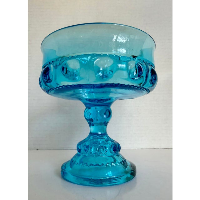 1960s 1960s Indiana Glass King's Crown Aqua Blue Thumbprint Pedestal Compote For Sale - Image 5 of 7