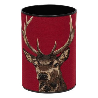 Scottish Stag Red Tapestry Waste Bin With Scottish Tartan For Sale