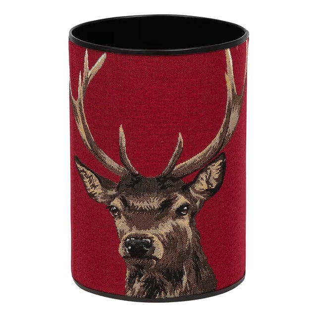 Scottish Stag Red Tapestry Waste Bin With Scottish Tartan For Sale